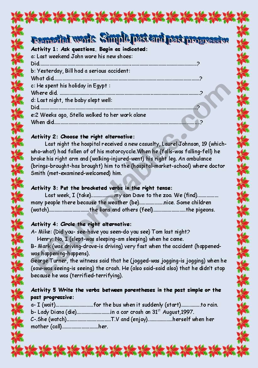 Remedial work: simple past and past progressive