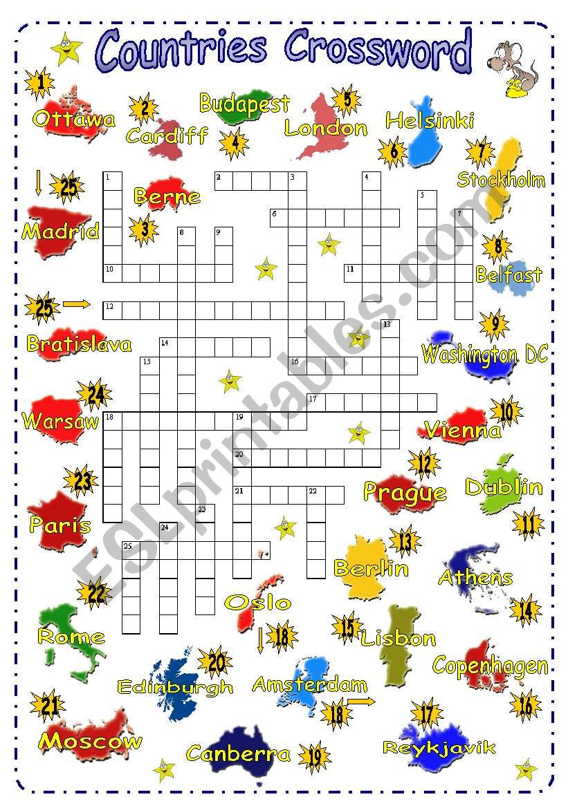 Countries Crossword with Capitals