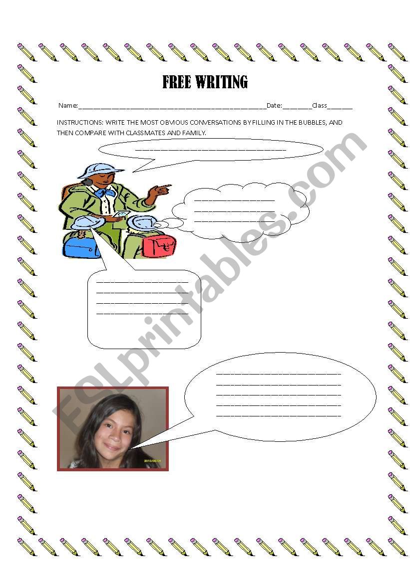 Free writing worksheet