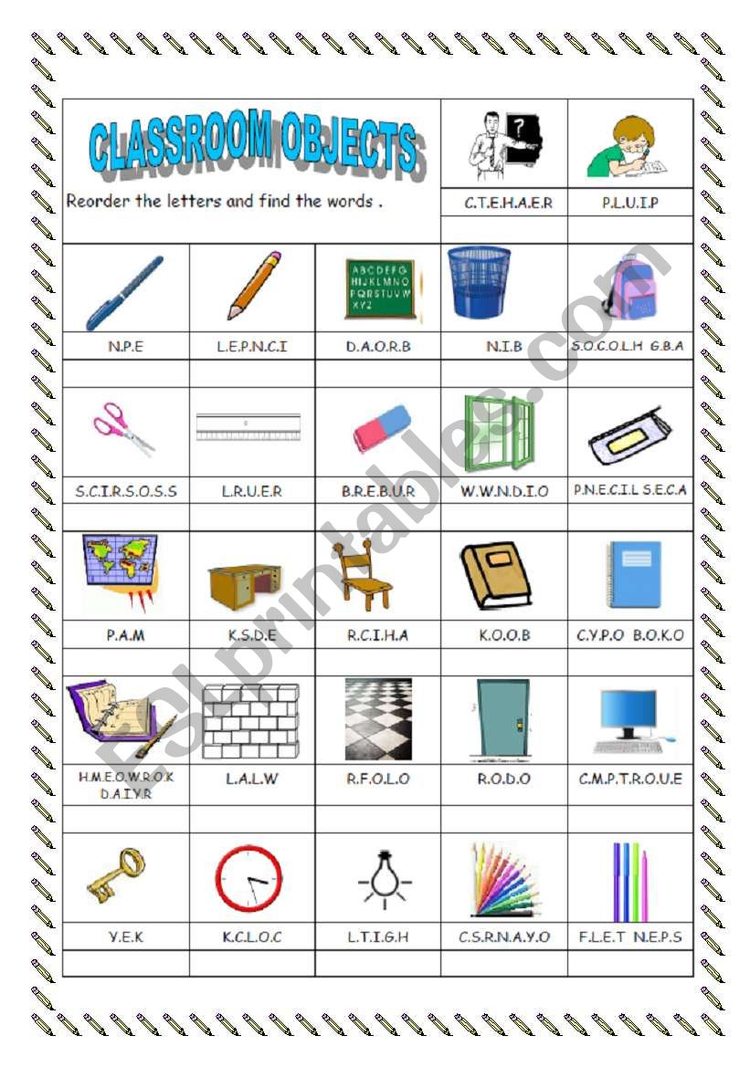 Classroom objects 2 worksheet