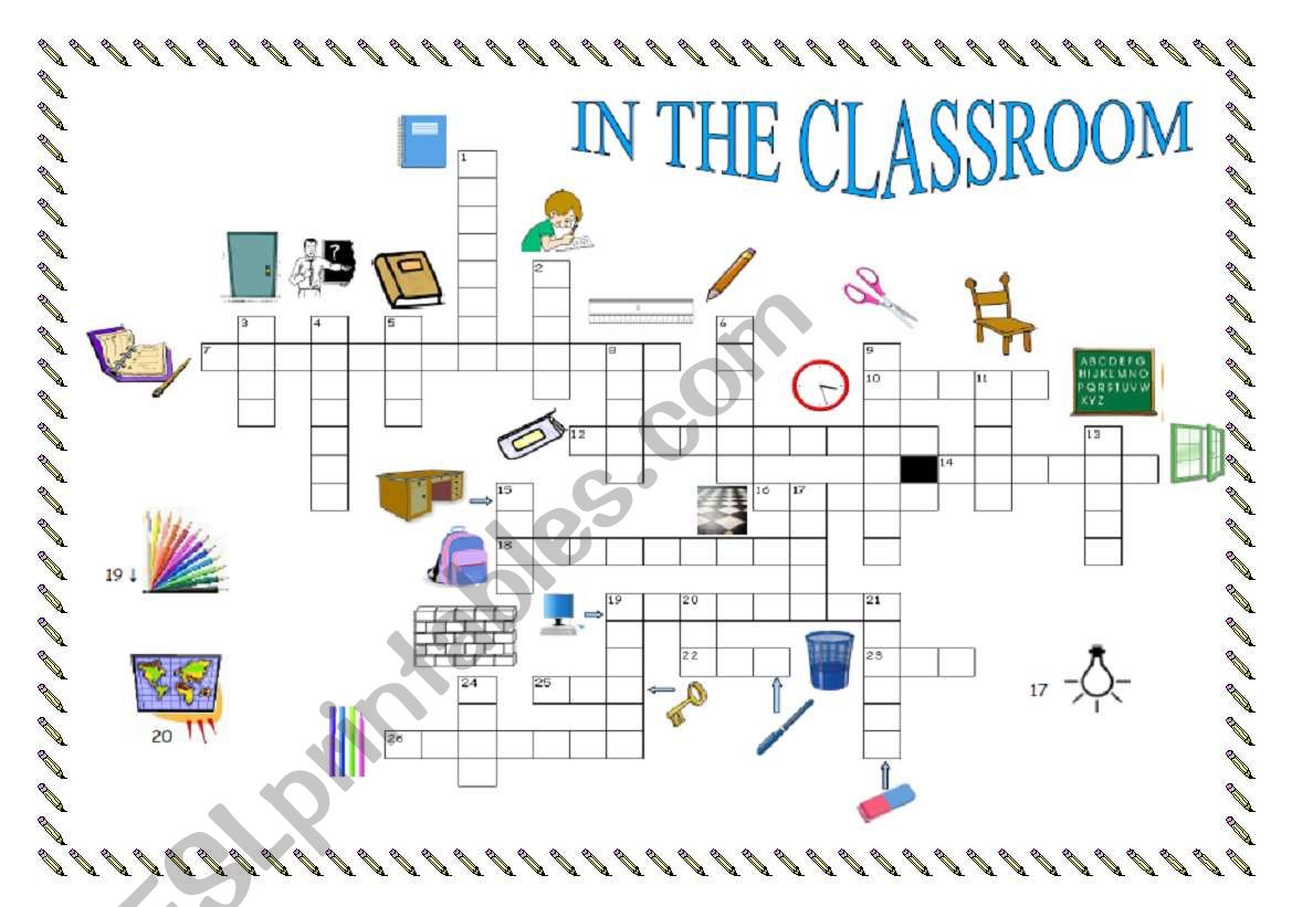 Crossword : school objects worksheet