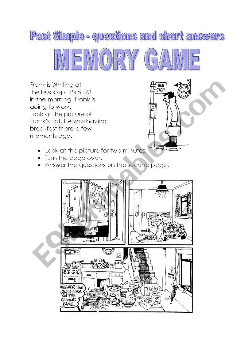 Past Simple - questions and short answer - memory game