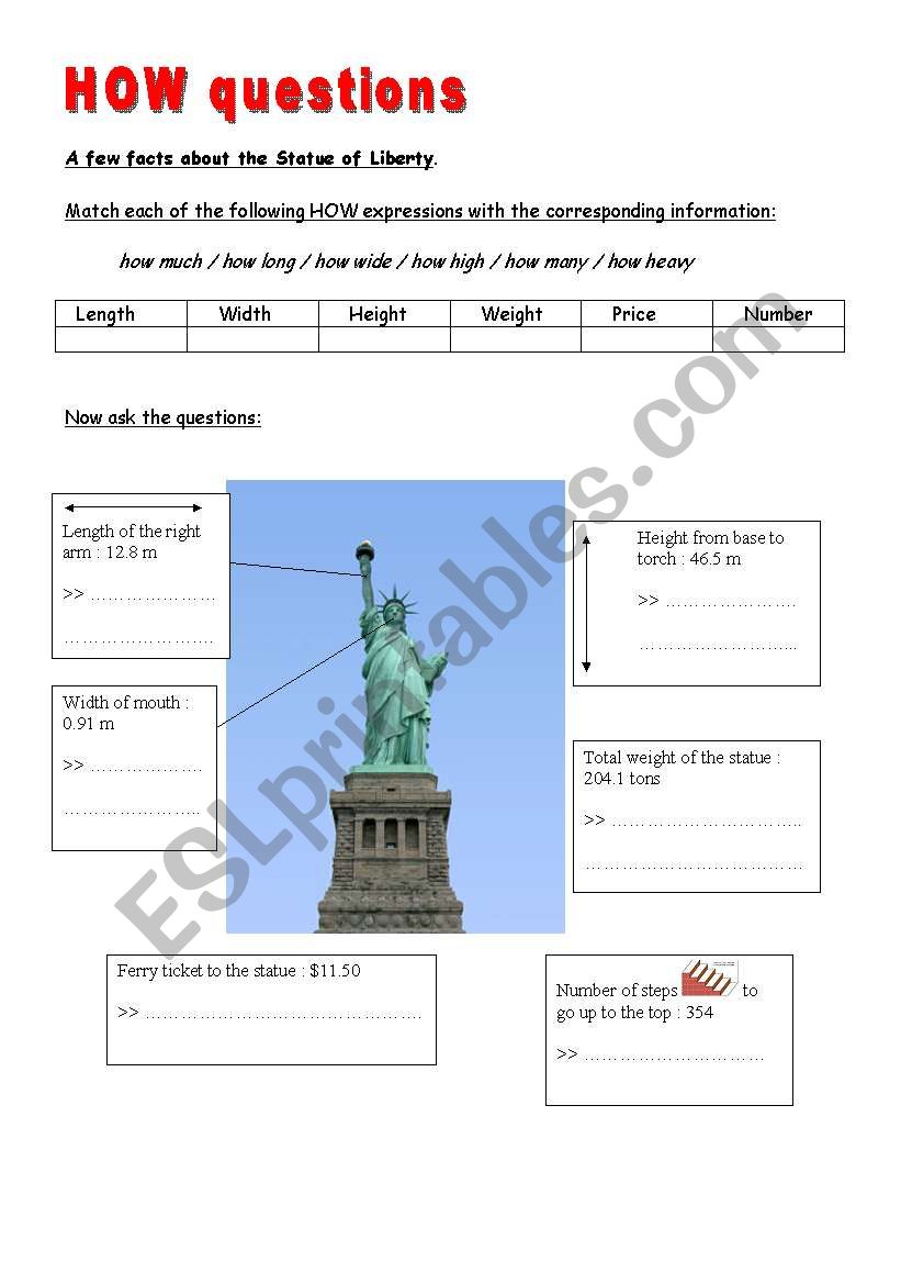 HOW questions worksheet