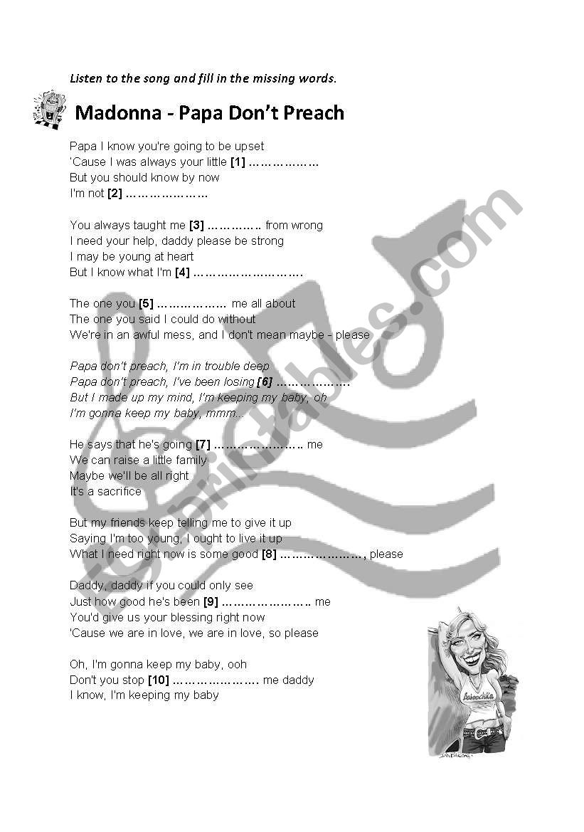 Papa dont preach - Madonna worksheet