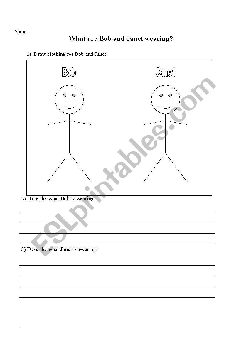 Clothing description Activity worksheet