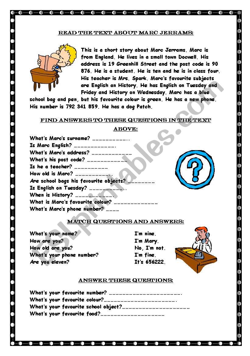 reading comprehension worksheets with questions