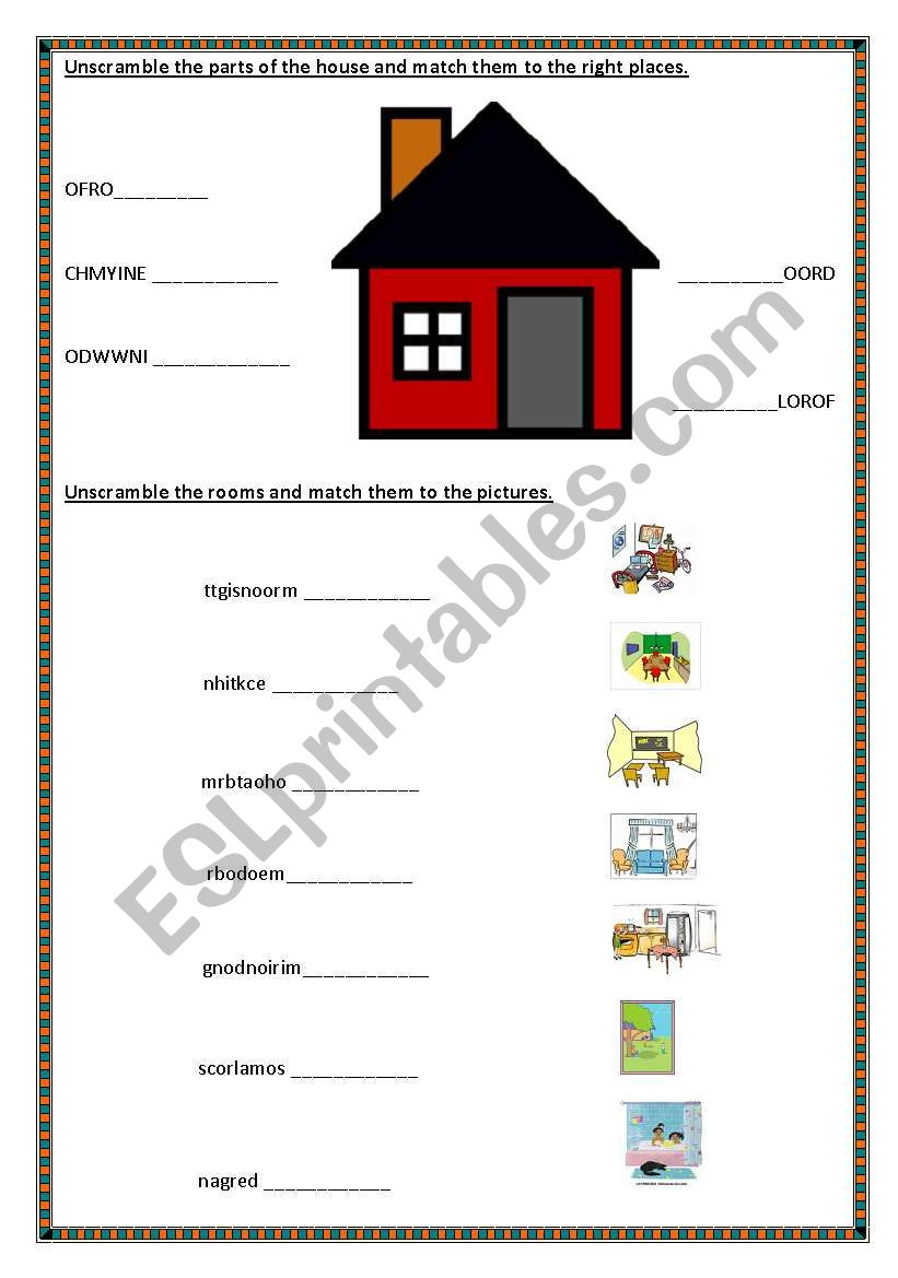 House, rooms and furniture worksheet