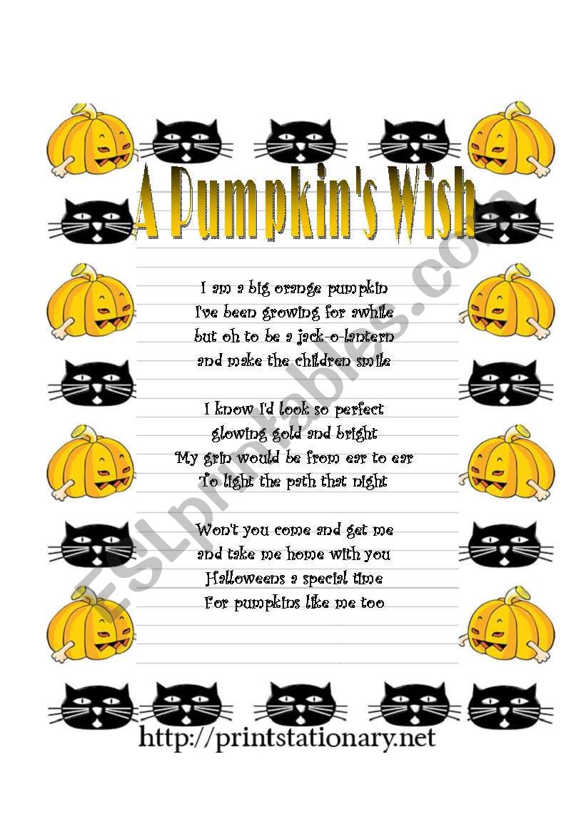 A Pumpkins Wish worksheet