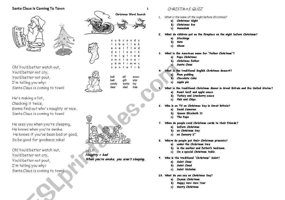 Christmas worksheet