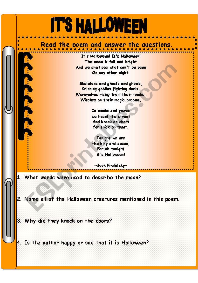 Its Halloween worksheet