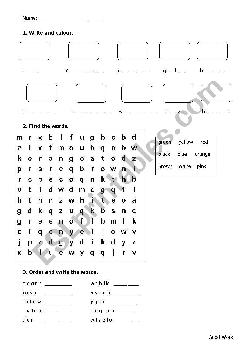 Colours worksheet