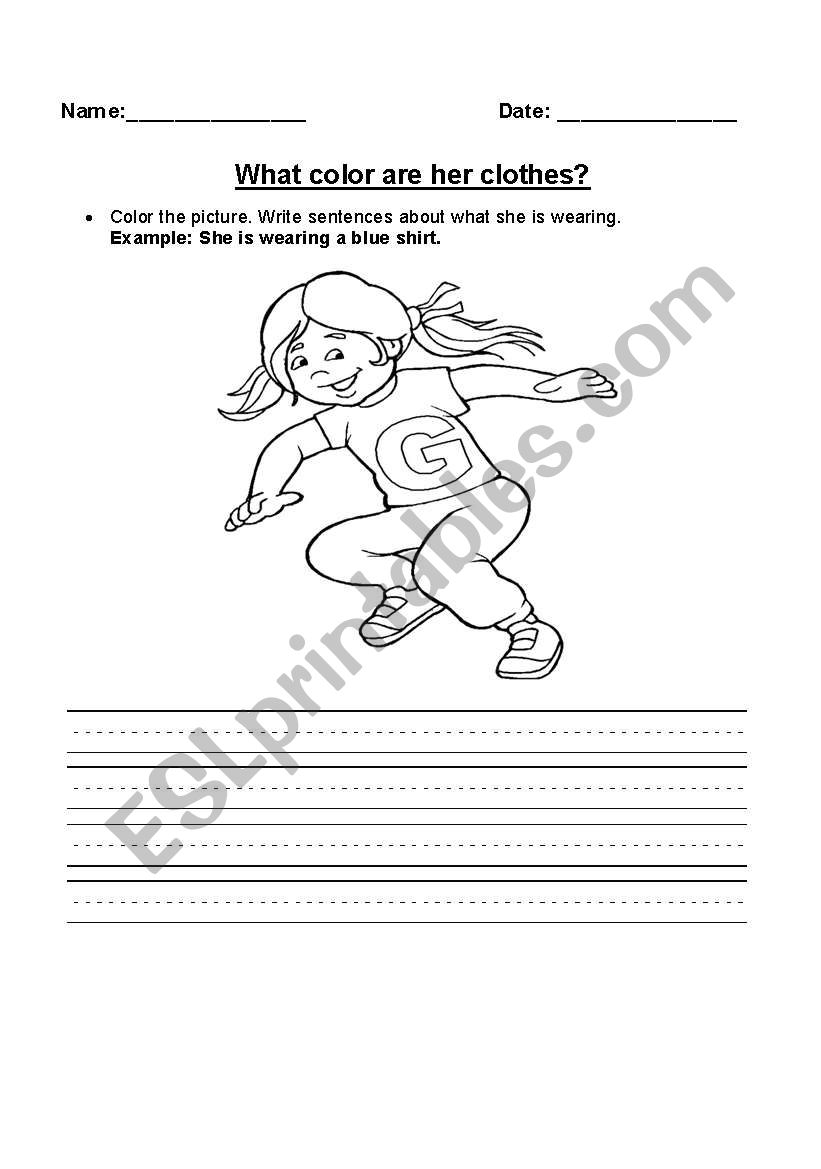 What color are her clothes? worksheet