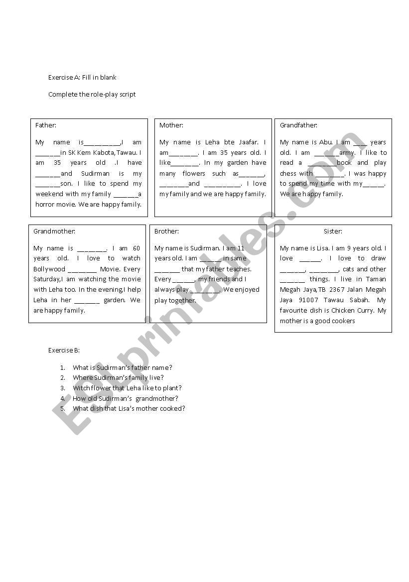 role play script worksheet