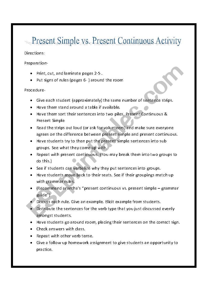 Present Simple vs. Present Continuous Activity With Lesson Plan