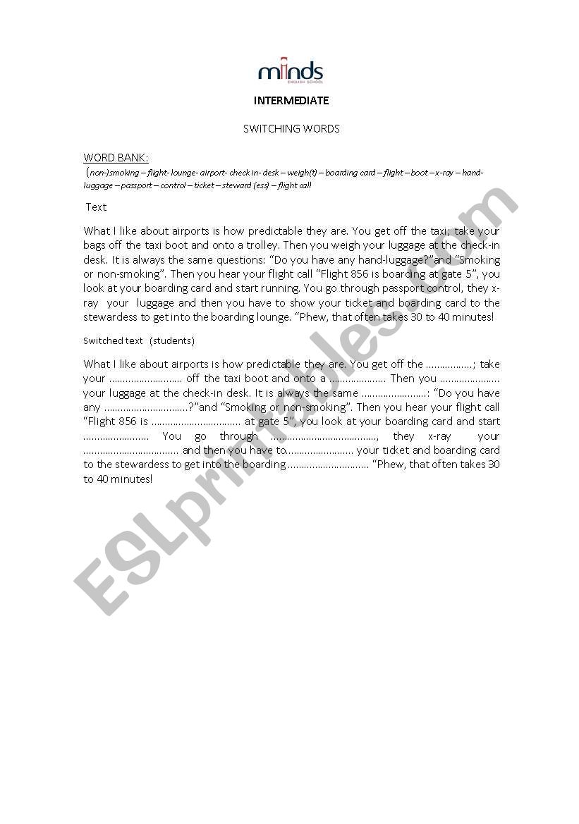 English worksheets Let´s lear how to switch words