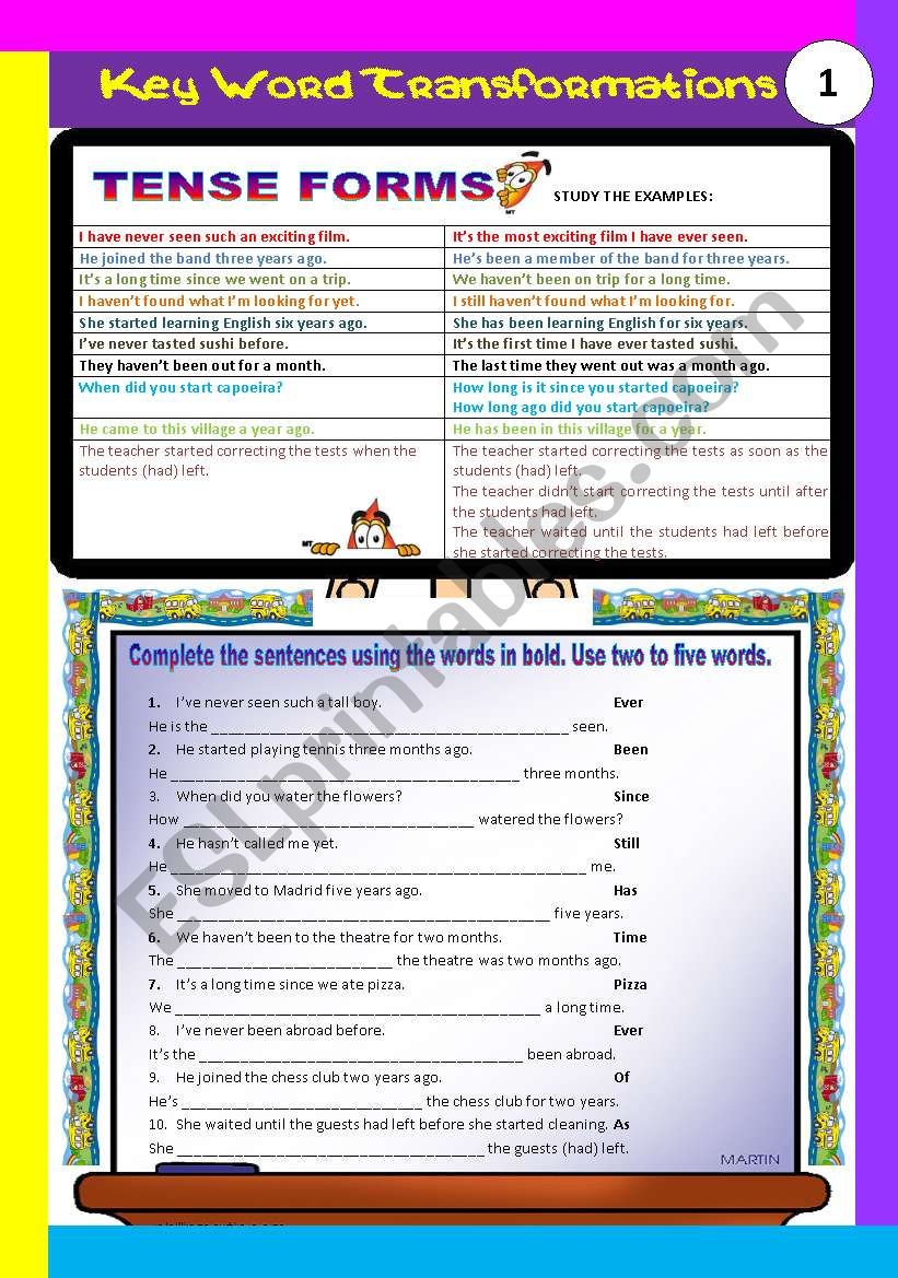 KEY WORD TRANSFORMATIONS 1 worksheet