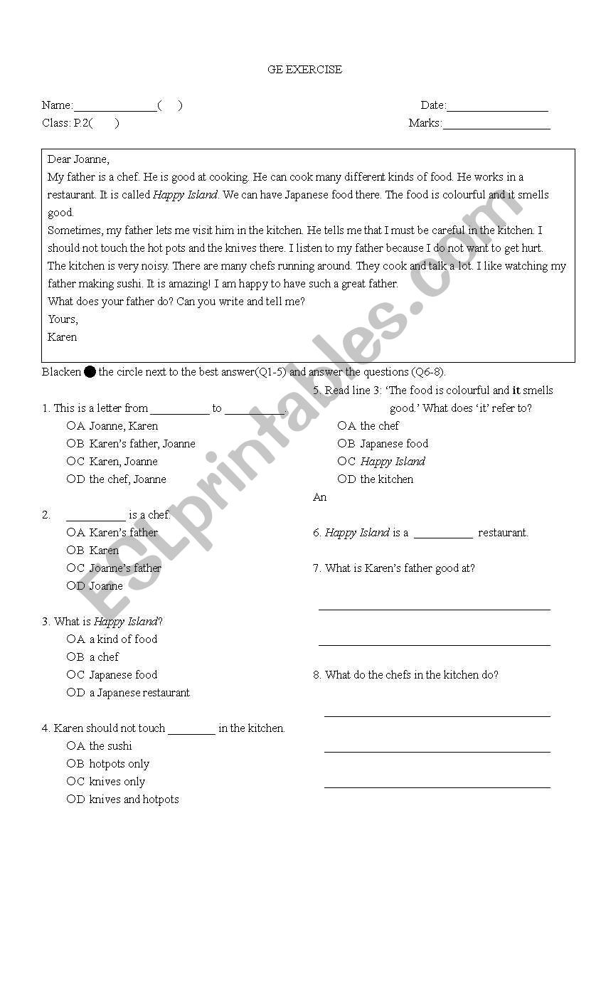 Comprehension worksheet