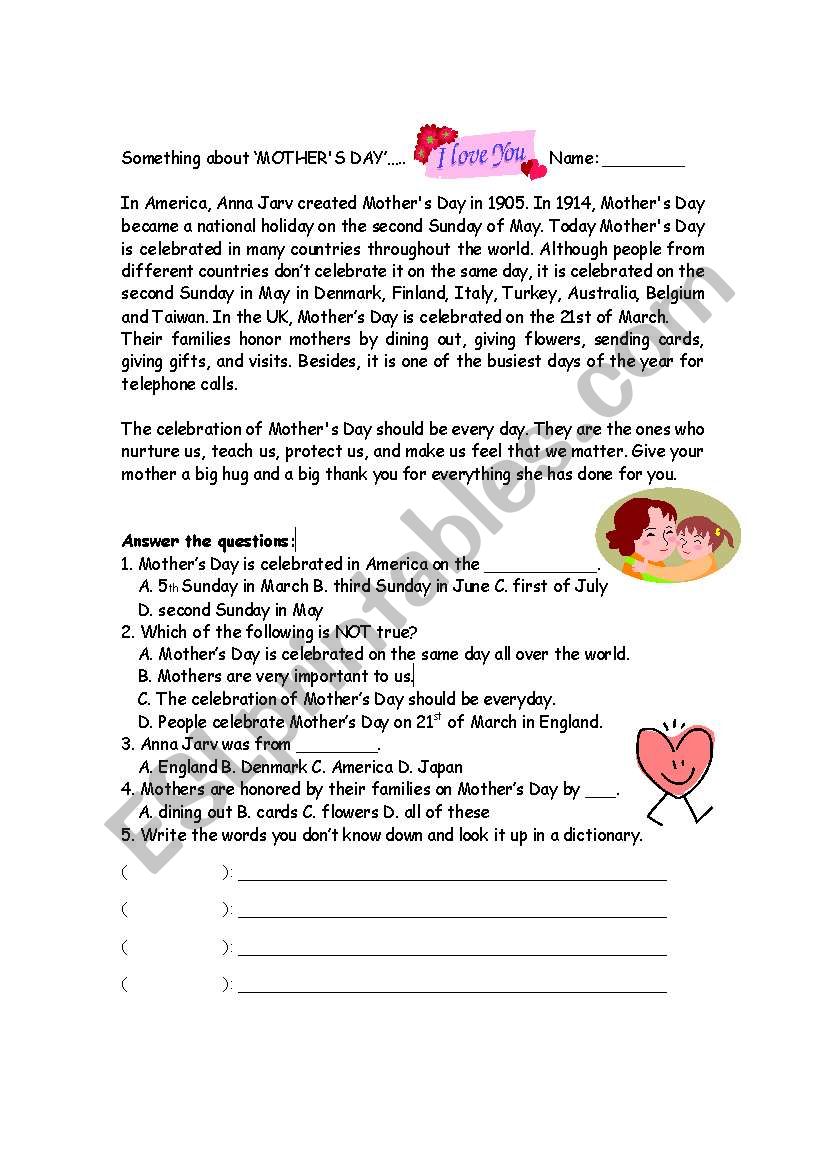 Something about Mothers Day worksheet