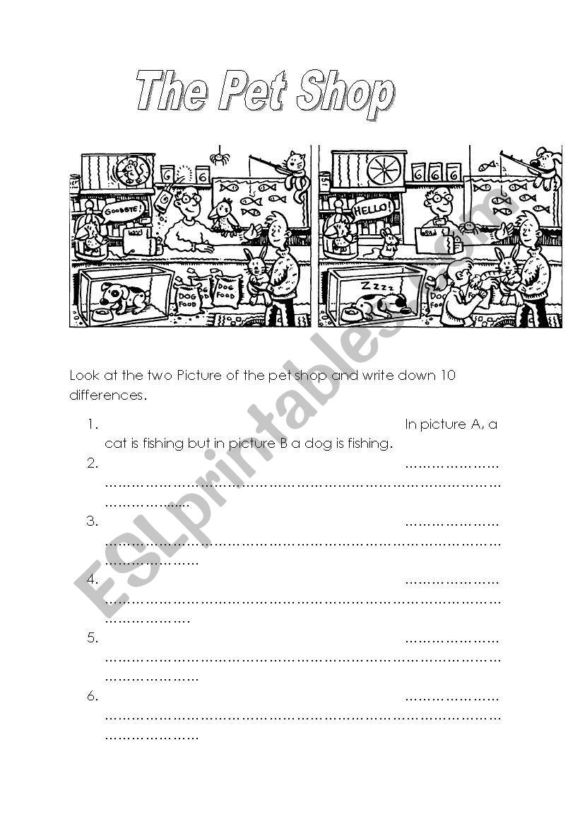 visit at the pet shop worksheet