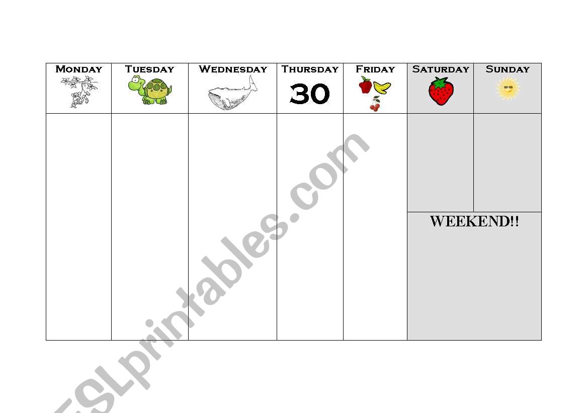 Days of the week schedule worksheet