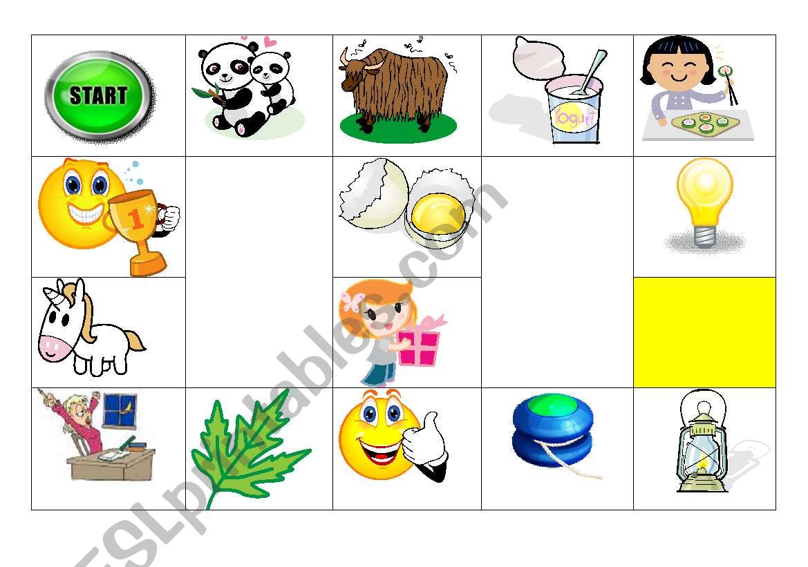 phonic /y/ board game worksheet