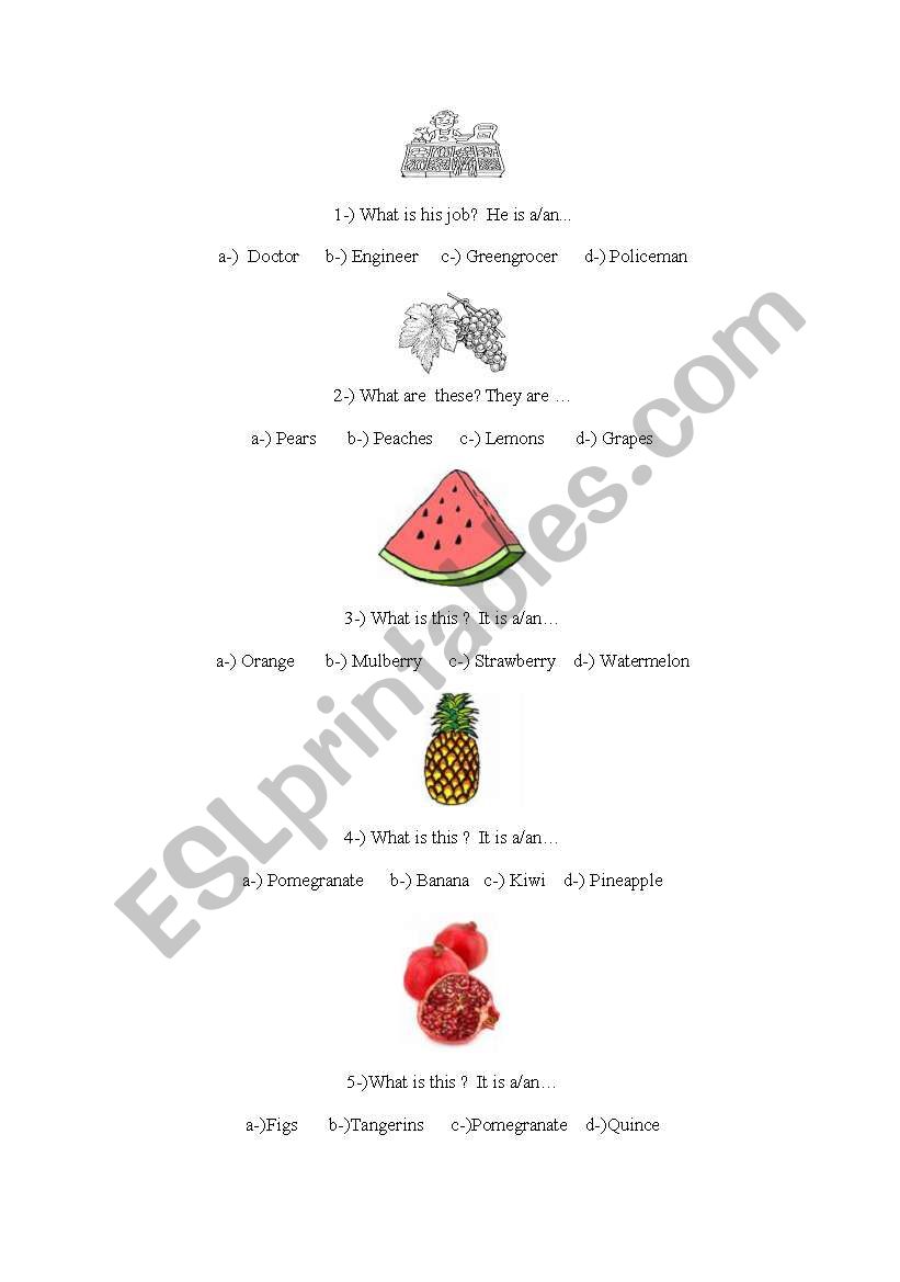 Vegatables worksheet