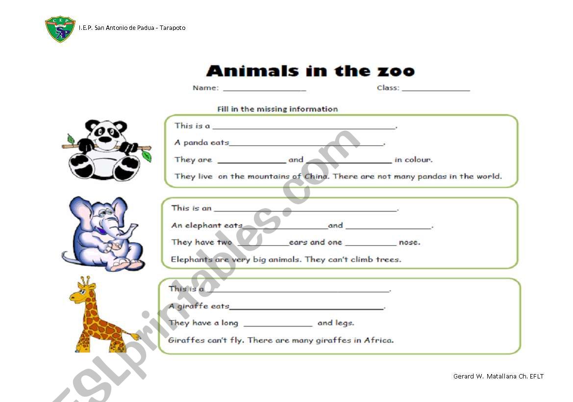 Animals in the Zoo worksheet