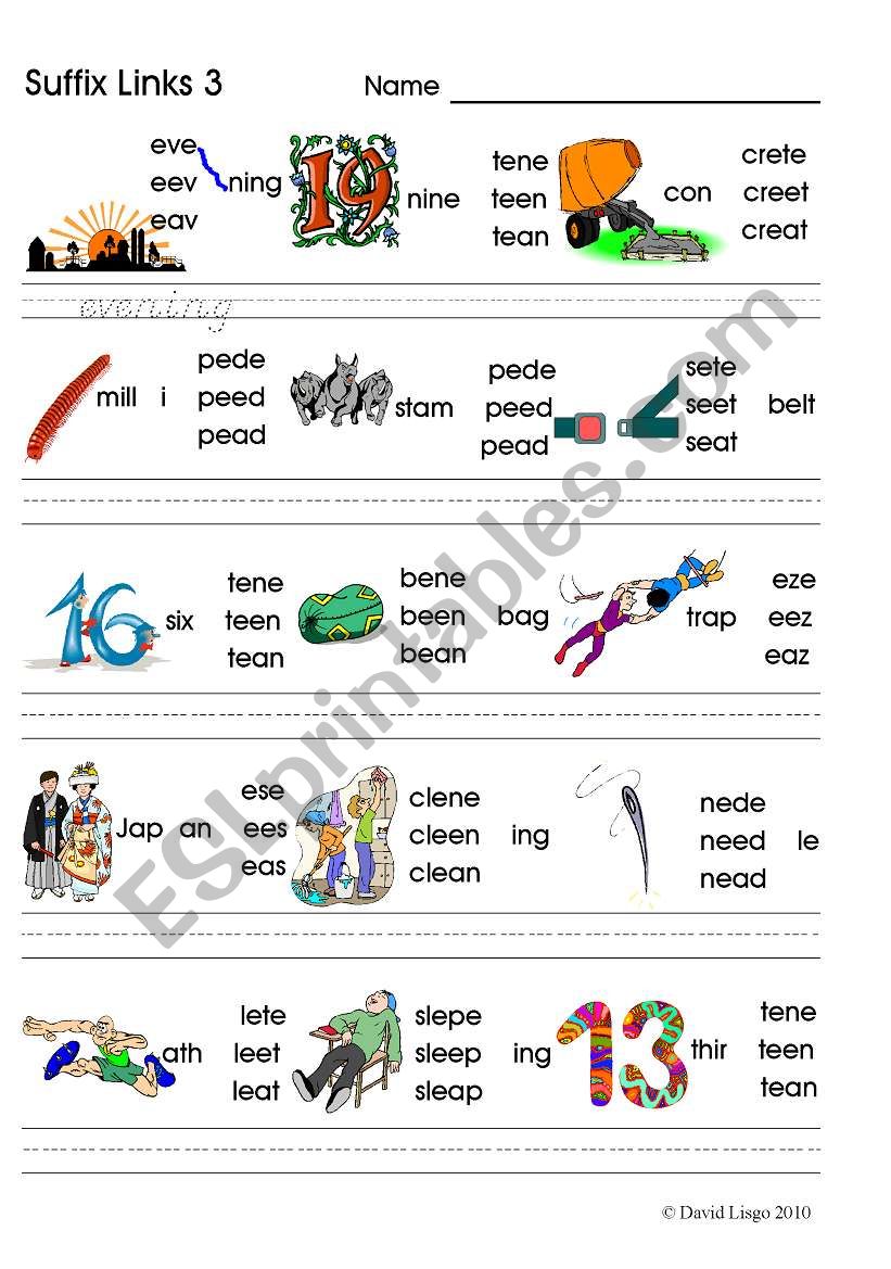 Suffix Links 3 ee ea e_e: phonics worksheet