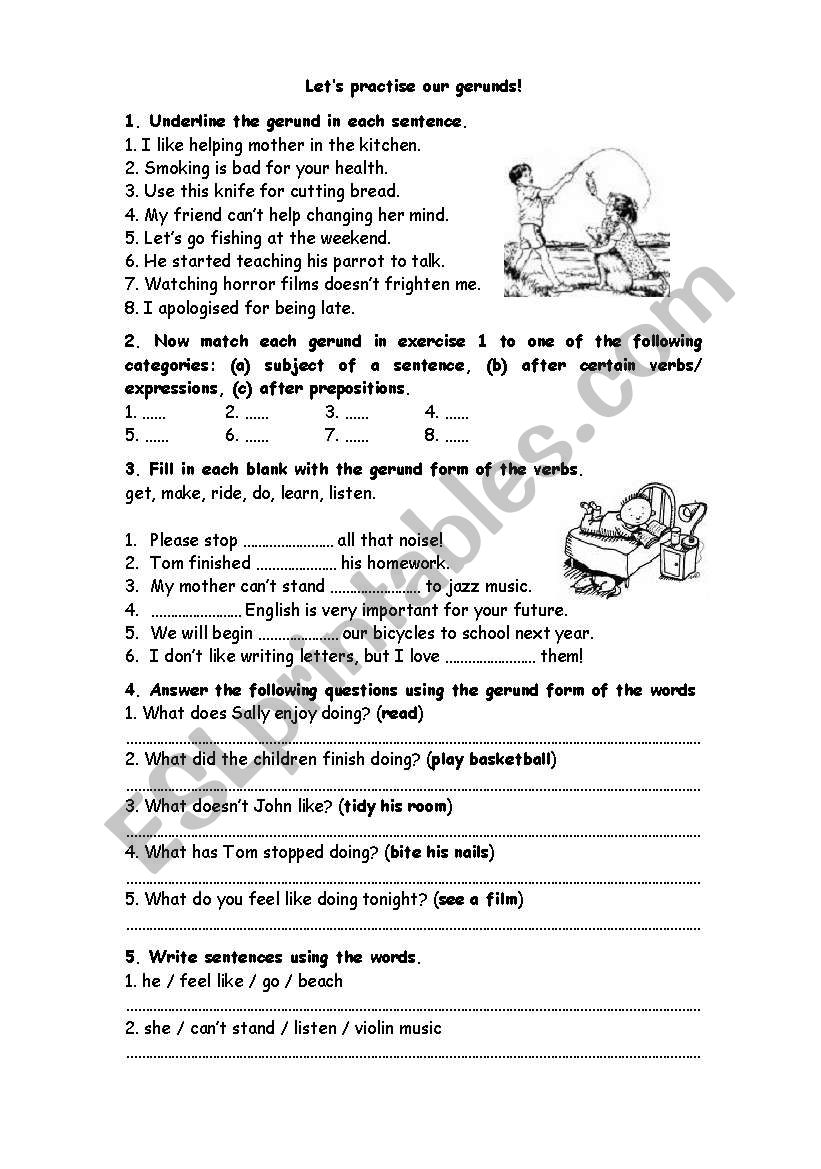 lets practise gerunds! worksheet