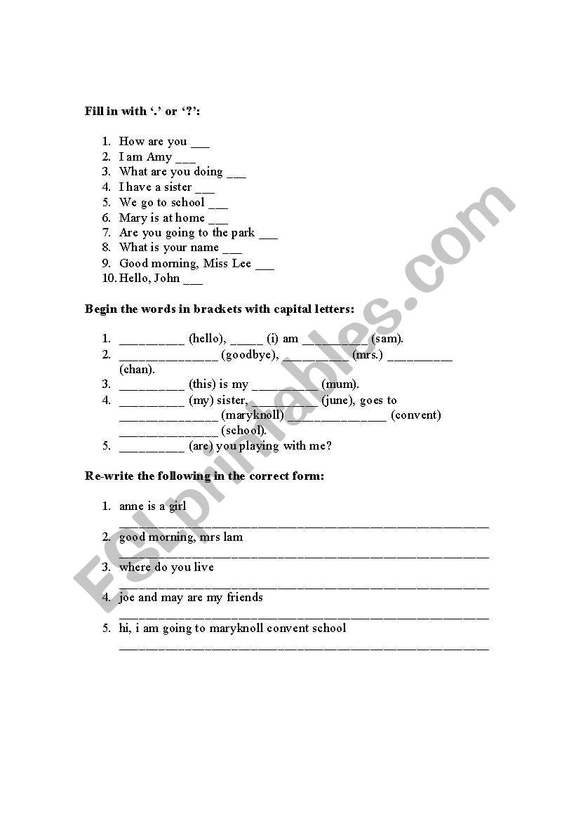 Capitals & Punctuation Marks Practice