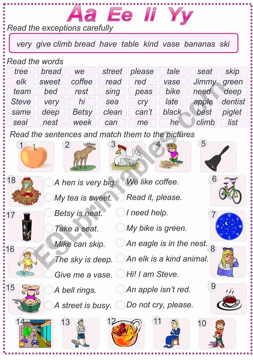 Reading A I Y E - ESL worksheet byAlena...