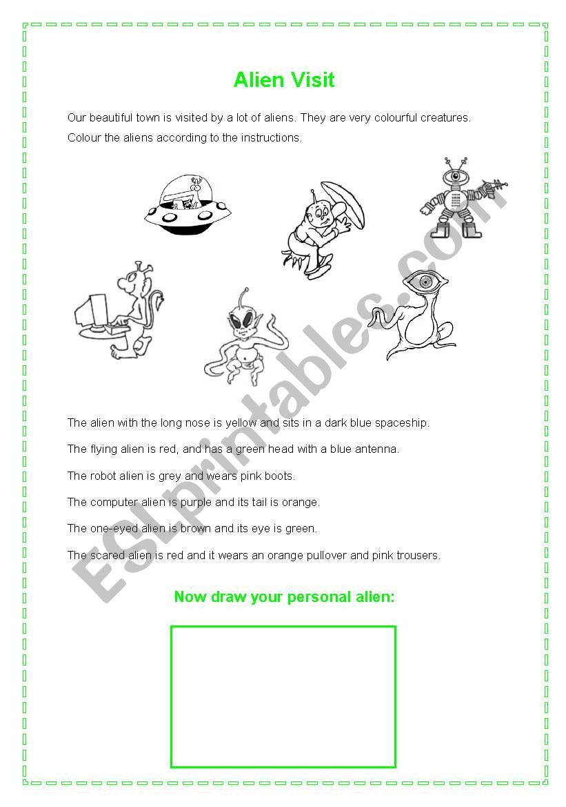 Alien Visit (Colours) worksheet