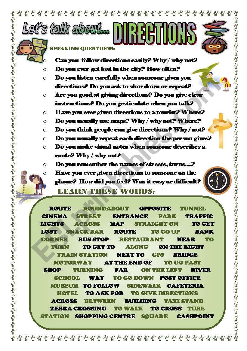 LET´S TALK ABOUT DIRECTIONS (SPEAKING SERIES 83) ESL worksheet by joebcn