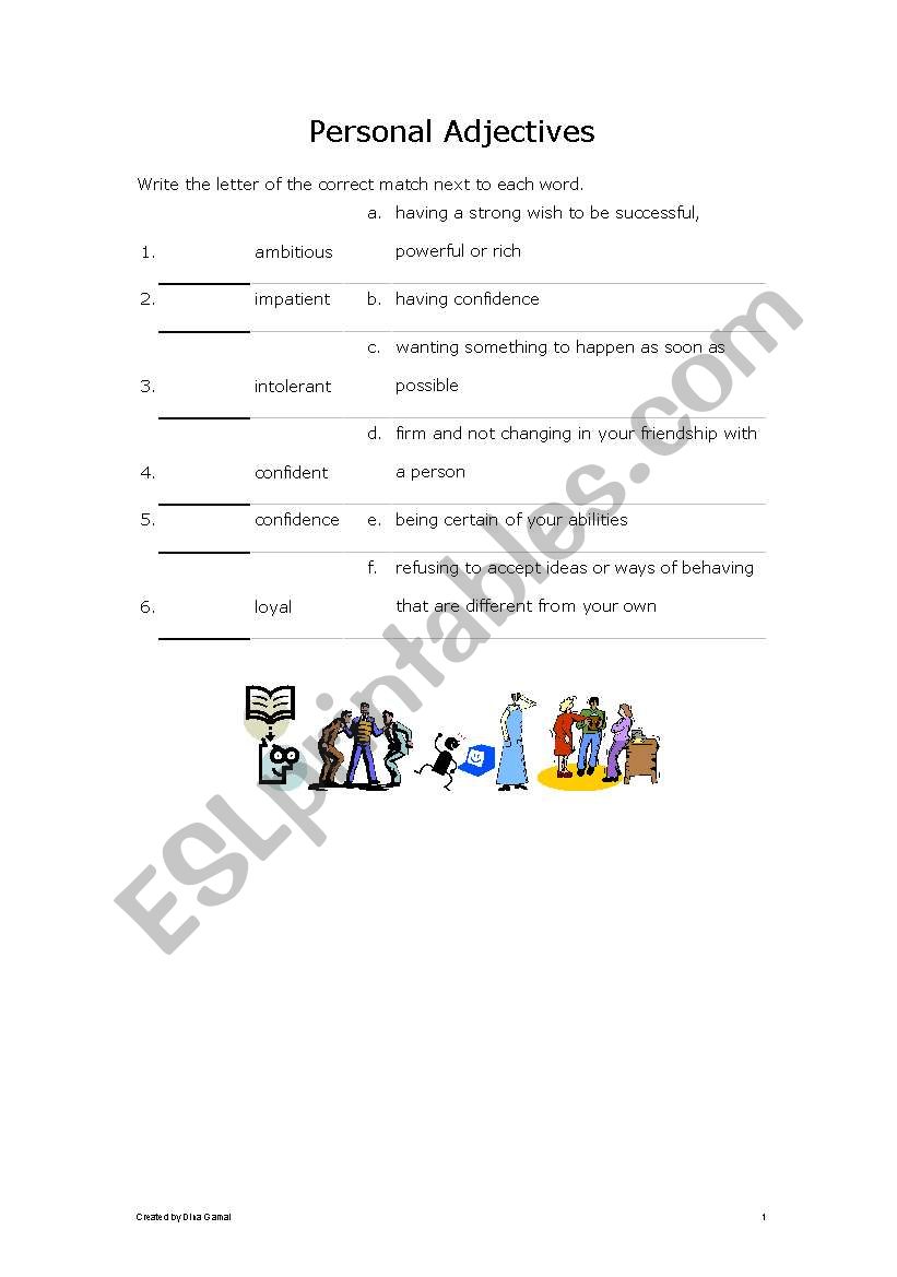 personal adjectives worksheet