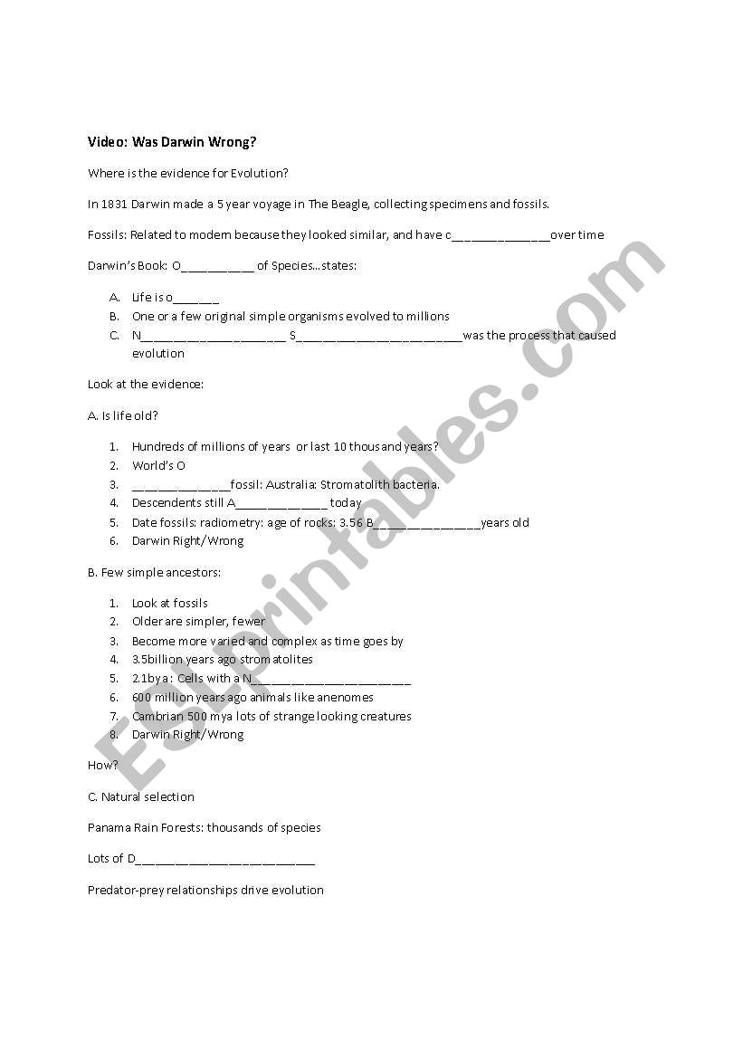 Was Darwin Wrong? Documentary worksheet