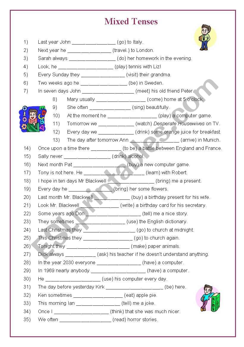 MIXED   TENSES   WITH   KEY worksheet