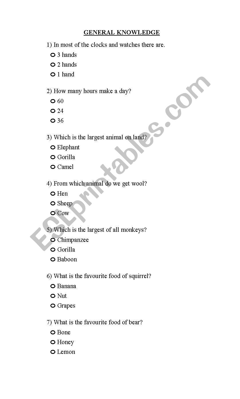 GENERAL KNOWLEDGE worksheet