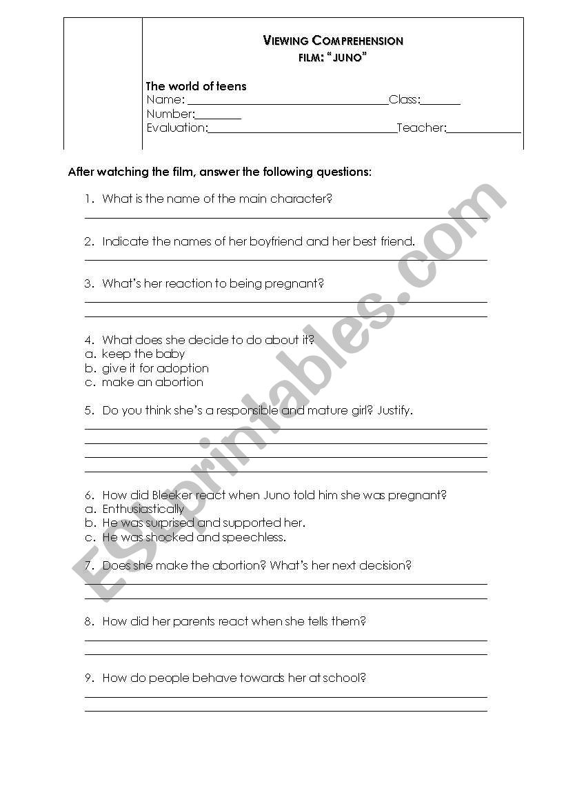 Film- Comprehension worksheet