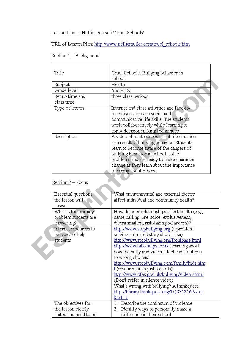 Bullying worksheet