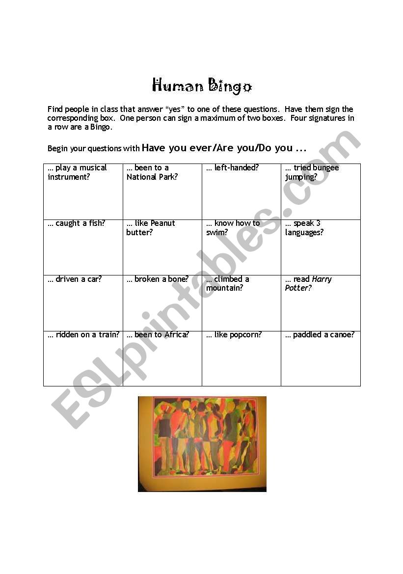 Human Bingo worksheet