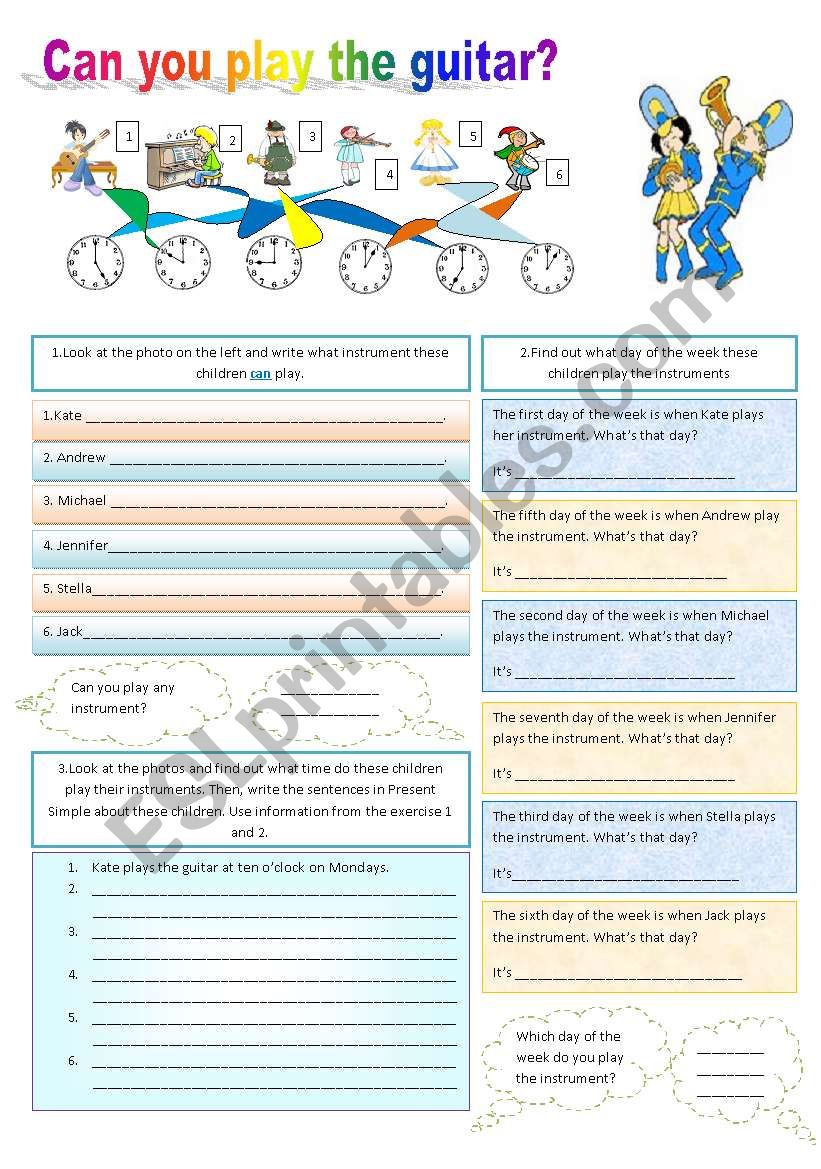 Can you play the guitar? worksheet