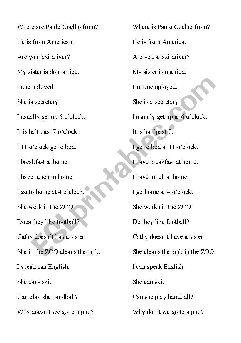 Which is the correct from? worksheet