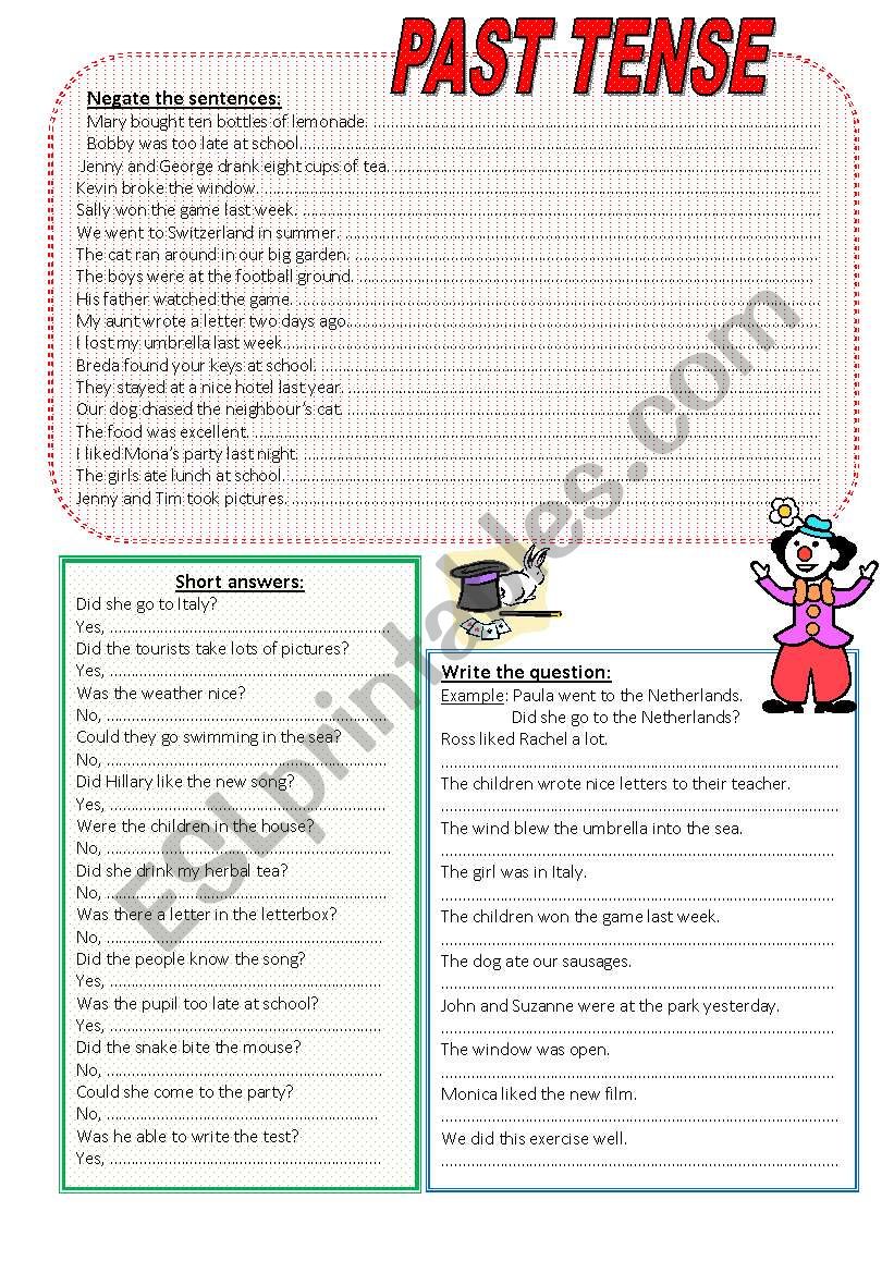 Past Tense - Negation, Short Answer and Question