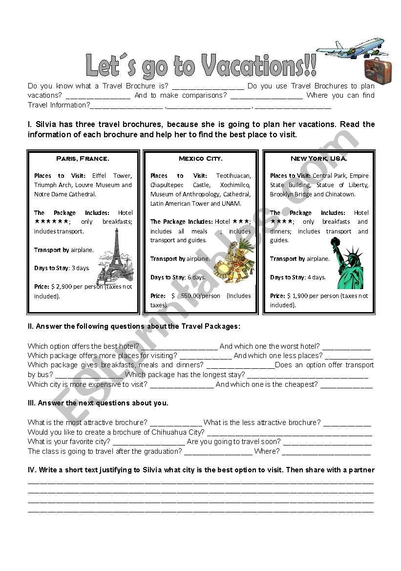 VACATIONS worksheet