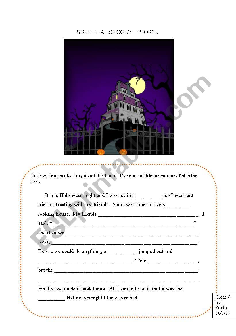 Write A Spooky Story worksheet