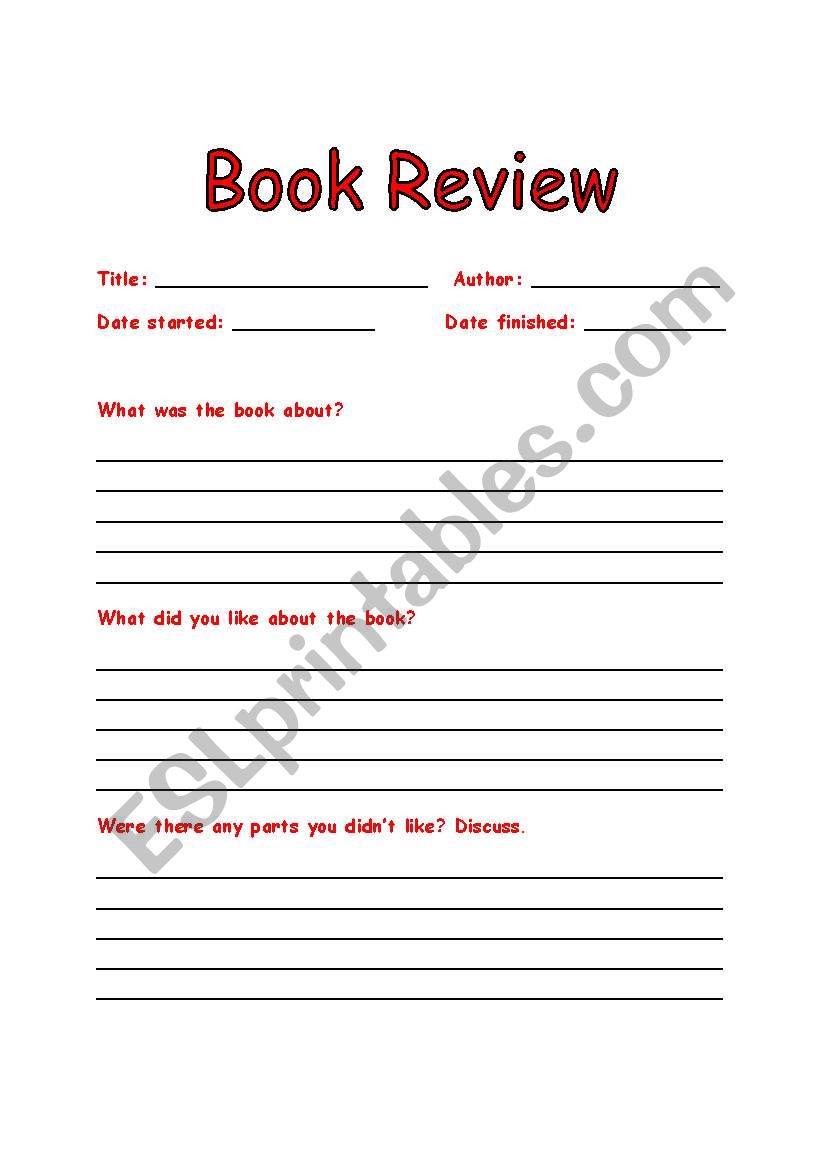 Book Review worksheet