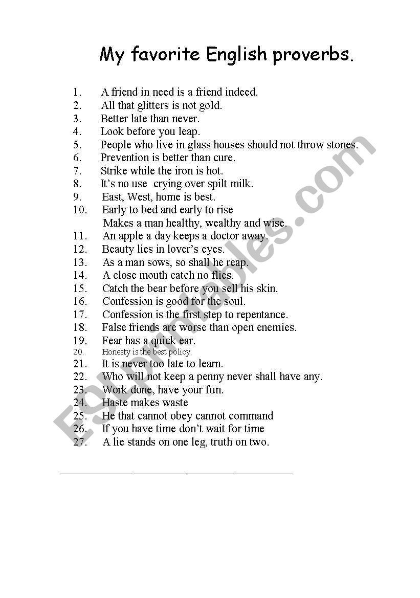 My favorite English proverbs. worksheet