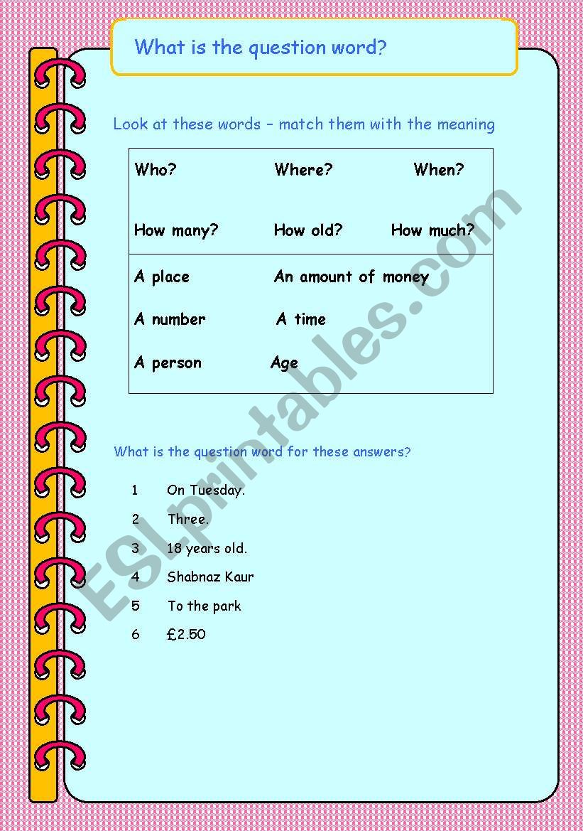 What is the question word? worksheet