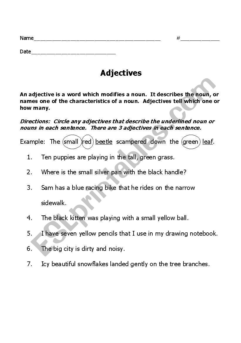 Adjectives worksheet