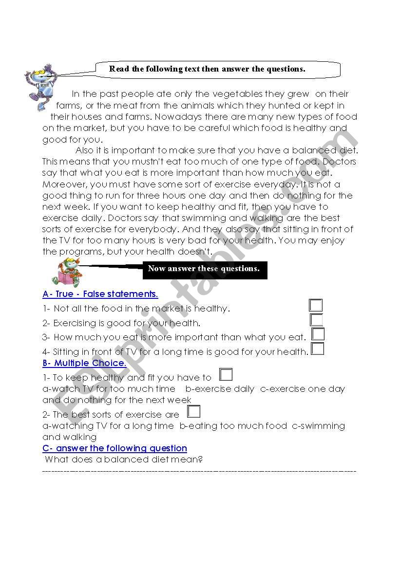 Keeping Fit worksheet